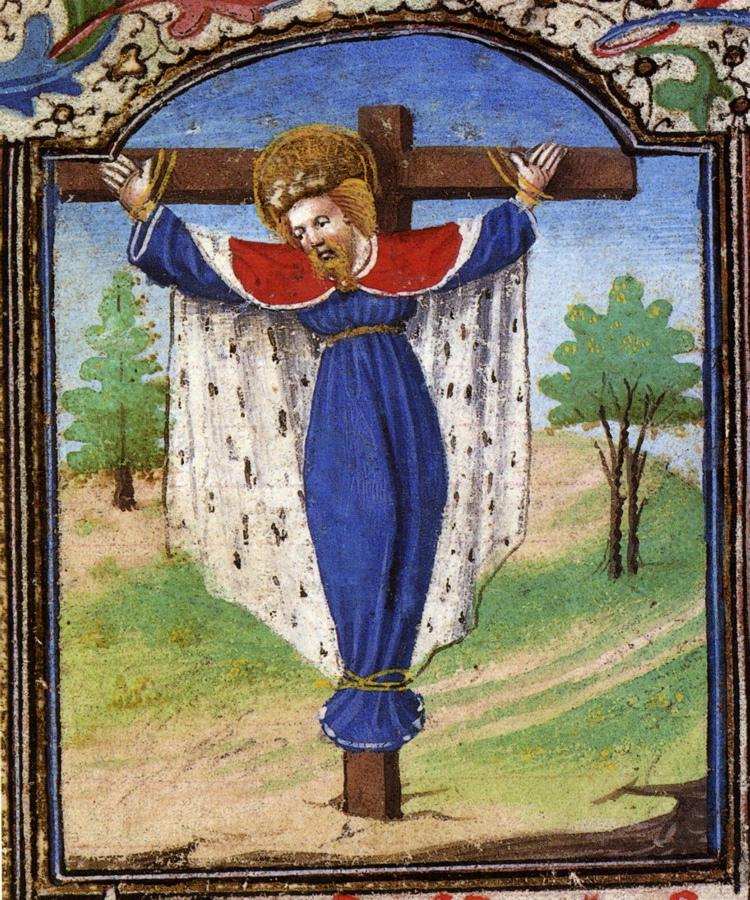 Figure 3. Saint Wilgefortis, illustration from Gebetbuch der Maria von Burgund (1477)