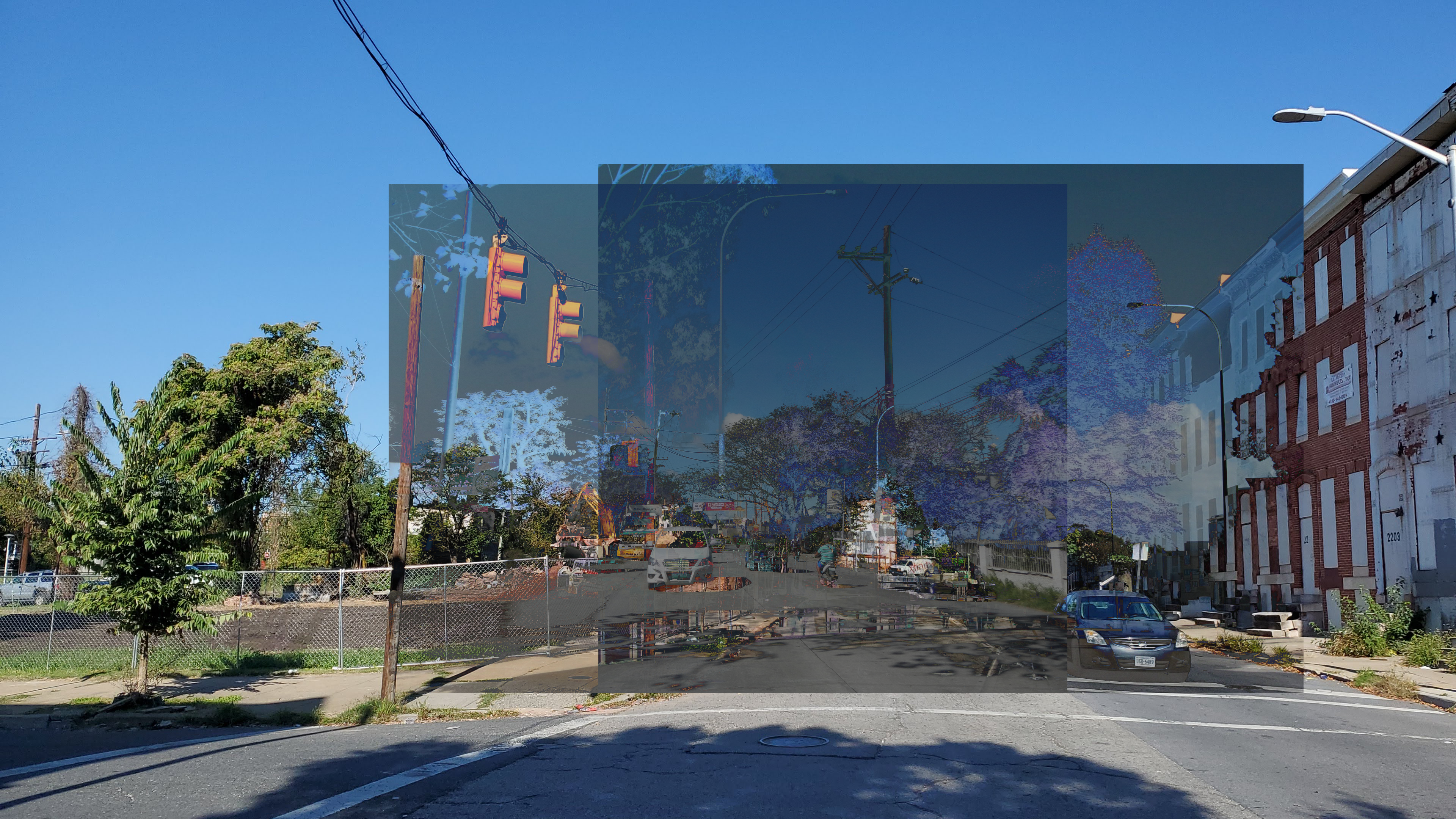 Figure 5. Cab Calloway House [Framing photo by author.  First inset photo: Mahatlika Highway Sanat Cruz Tabang, Guiguinto (public domain).  Second inset photo: Stirling Highway, Nedlands, looking east from Webster Street near the council chambers. Author: Orderinchaos. https://en.wikipedia.org/wiki/Stirling_Highway ]