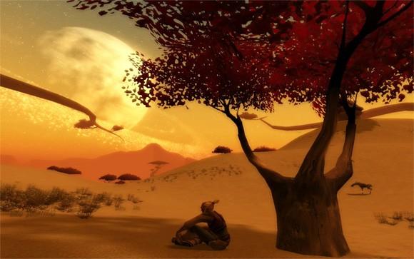 Figure 11. Homin (player character) resting under a tree in the deserts of Atys Figure 11. Homin (player character) resting under a tree in the deserts of Atys