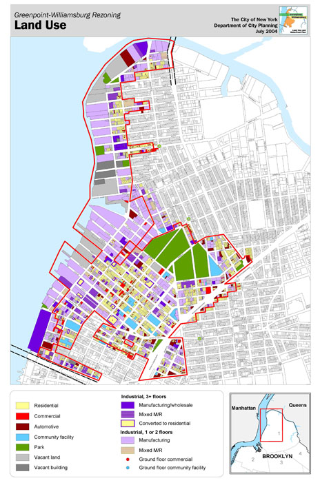 Figure 4. Existing Land Use Map, Greenpoint-Williamsburg Rezoning (New York City Department of City Planning 2004).