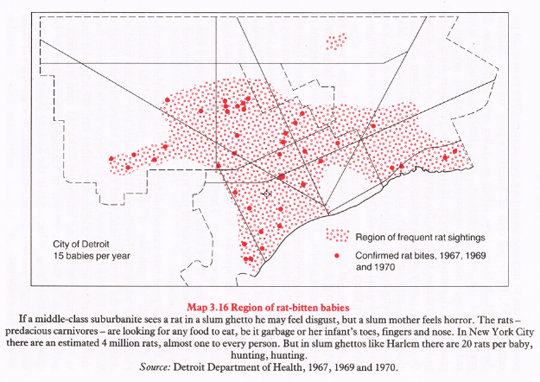 Figure 18. “Region of Rat-Bitten Babies, Detroit.” William Bunge, The Nuclear War Atlas (Basil Blackwell, 1988) (http://indiemaps.com/blog/2010/03/wild-bill-bunge/,accessed April 12, 2013).