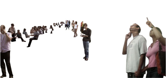 Figure 22: People for the Architecture: “An index of imagined realities from agrowing list of architectural offices minus everything except the people.” From a rendering by Morphosis Architects (http://www.peopleforthearchitecture.com, accessed April 12, 2013).