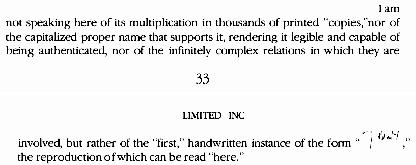 Figure 1. Derrida's (1988:21, 33-34) "signatures"