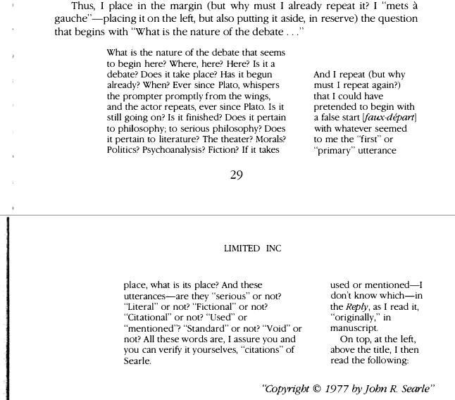 Figure 2. Digitally scanned iteration of parts of pp. 29–30 from “Limited Inc a b c”