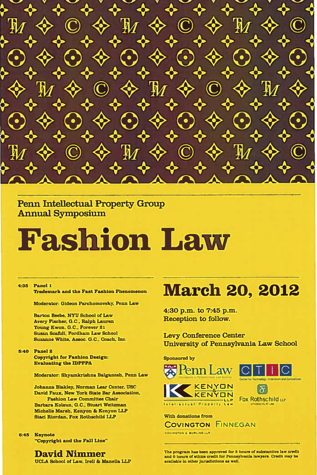 Figure 1. Left – Penn Intellectual Property Group’s Annual Symposium Poster (2012); Right – Louis Vuitton’s trademarked Toile Monogram.