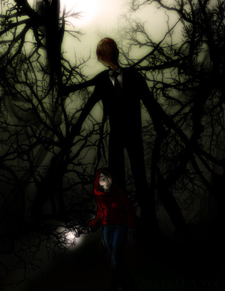 Figure 1. A fairly typical Slender Man encounter. Art by *Alheli-delaGarza. http://alheli-delagarza.deviantart.com/