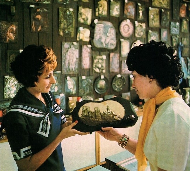 Figure 2. Chekankas on the wall at Georgian Artfond (SSP) shop in late socialism, (Author, Date Unknown).
