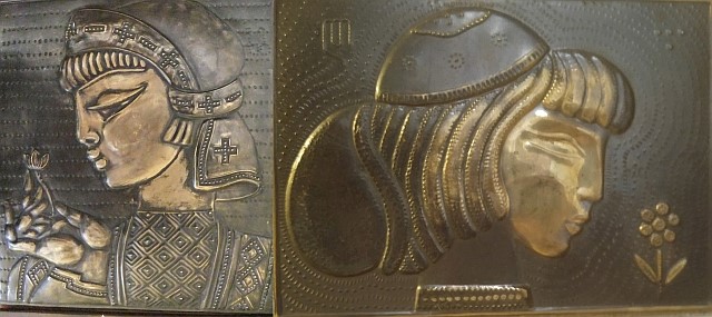 Figure 10. Two anonymous chekankas: Khevsur girl looking at a flower (left), Georgian girl looking at a flower (right), from the author’s collection (Author photo).