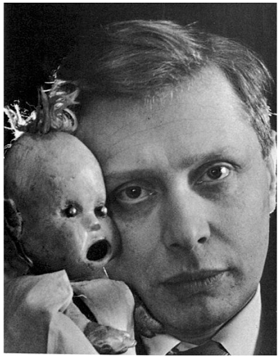 Figure 3. Sergei Obraztsov and a hand puppet (1930), perhaps one that looked something like the one he had as a child.