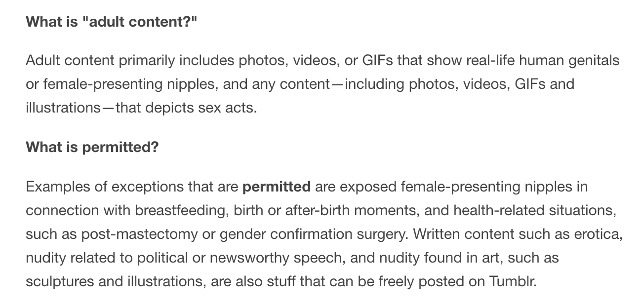 Figure 9. The complete Terms of Service guidelines, including list of exceptions