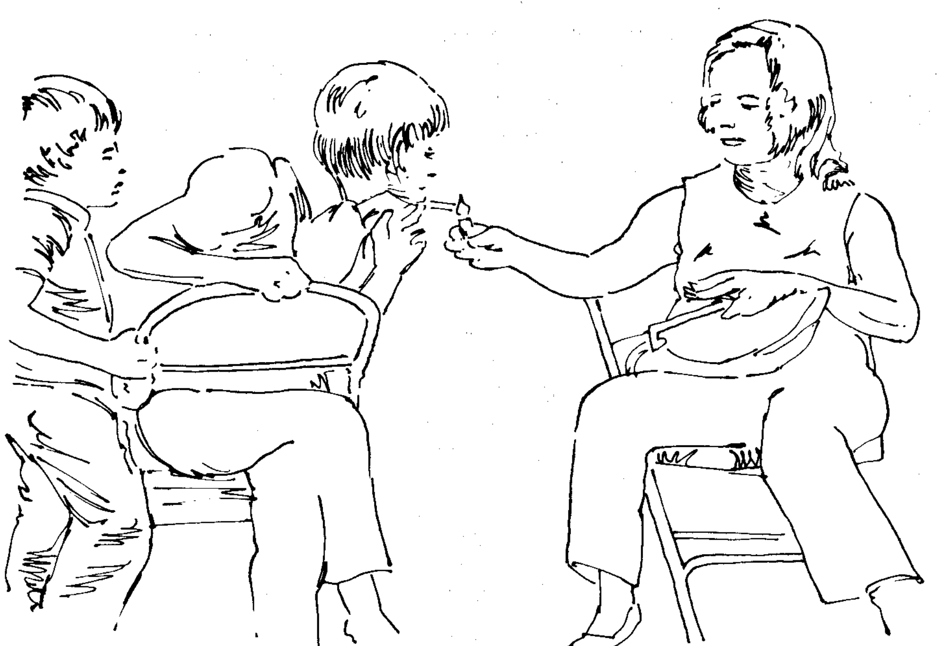 Example 7. An early use of line drawings used with transcription; from Goodwin 1981:147