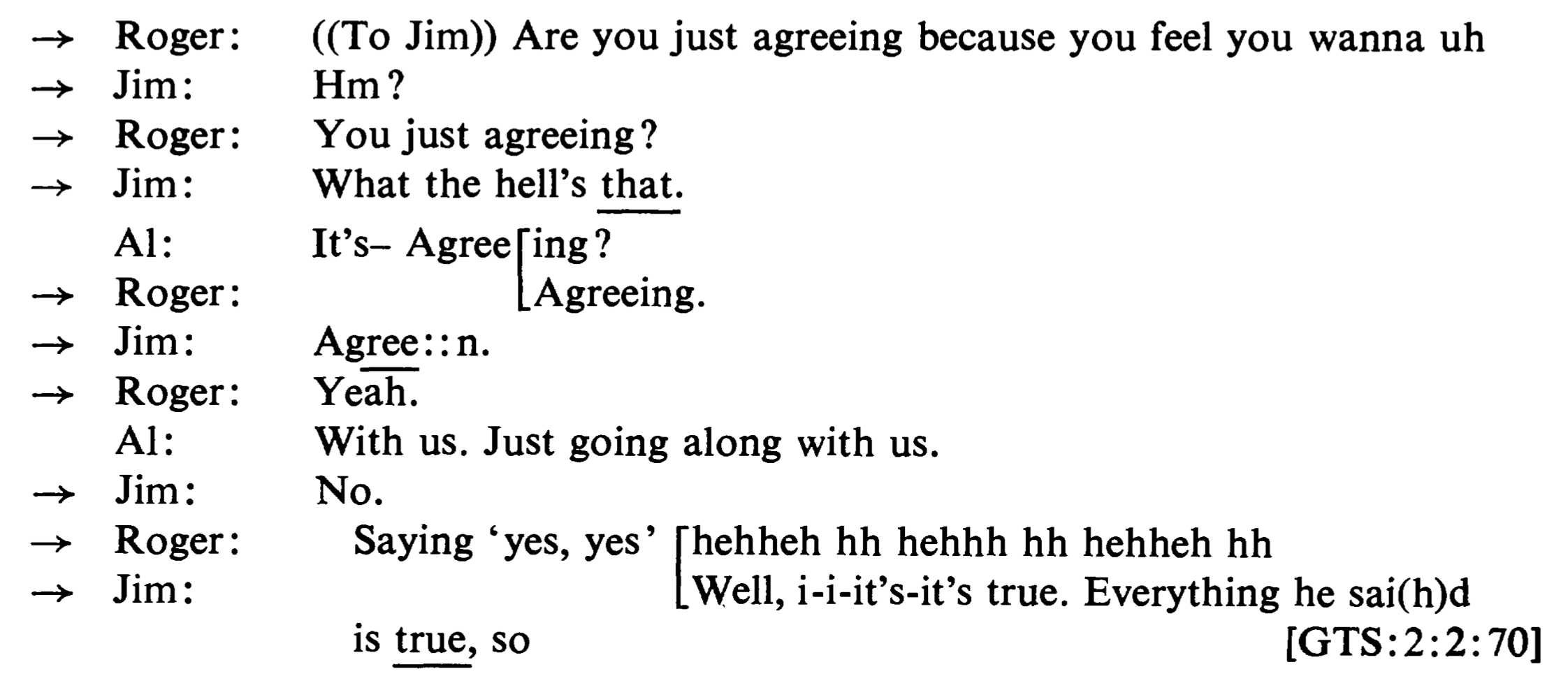 Example 16. A transcript and its impression; from Sacks et al. 1974:708