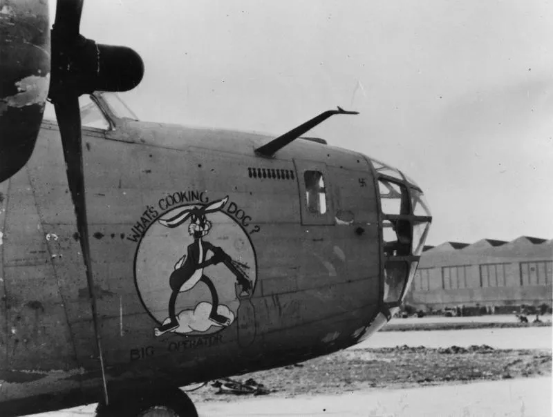 Figure 5. This is one of the insignia in question, featuring Bugs’ most widely-used variant of his signature greeting, courtesy of the American Air Museum in Britain’s website. Image from https://www.americanairmuseum.com/archive/aircraft/41-24040. Accessed January 5, 2024.