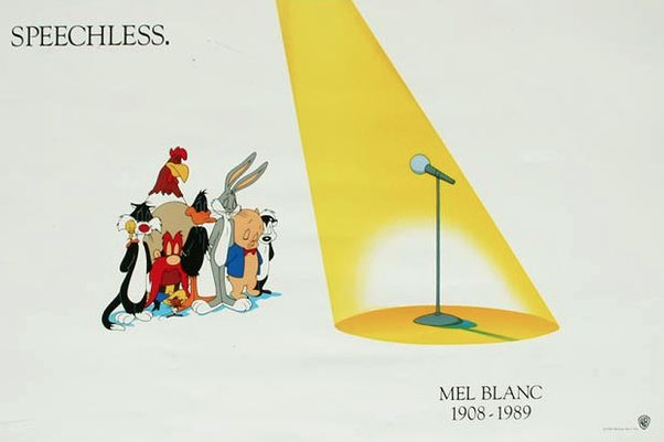 Fig. 12. One last ghost: this is the magazine ad Warner’s released immediately following Mel Blanc’s death to commemorate his life and acknowledge his body of work. Image from https://cartoonresearch.com/index.php/animation-anecdotes-302/. Accessed January 5, 2024.