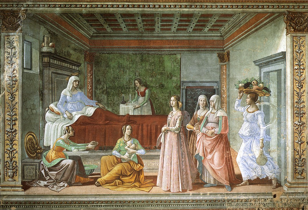 Figure 2. Ghirlandaio, <em>Birth of the Baptist</em>, 1486-90, Cappella Tornabuoni, Santa Maria Novella, Florence