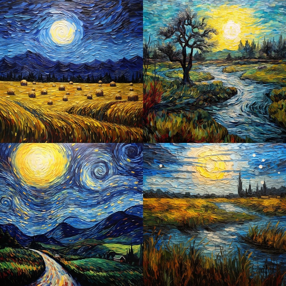  Figure 5. Prompt to Midjourney by the author and colleagues in 2023: “A landscape in Van Gogh’s style”